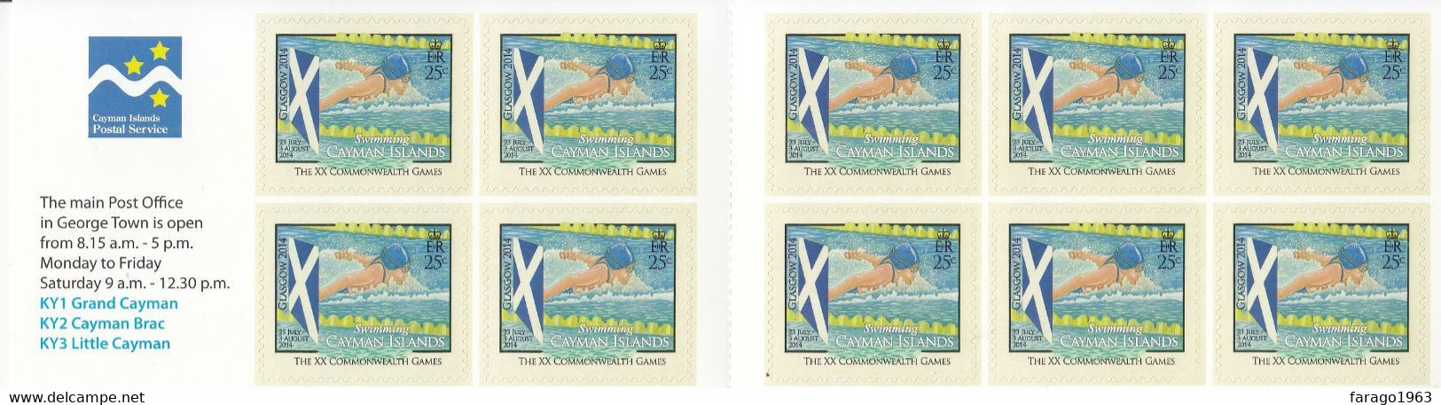 2014 Cayman Islands Commonwealth Games Swimming Scotland Complete Unexploded Booklet MNH - Cayman Islands