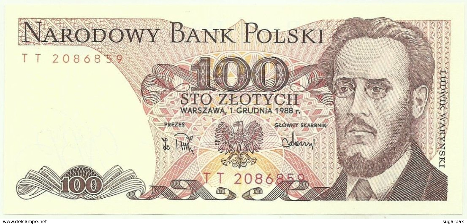 POLAND - 100 Zlotych - 1988 - Pick 143.e - Unc. - Série TT - Narodowy Bank Polski - Polonia