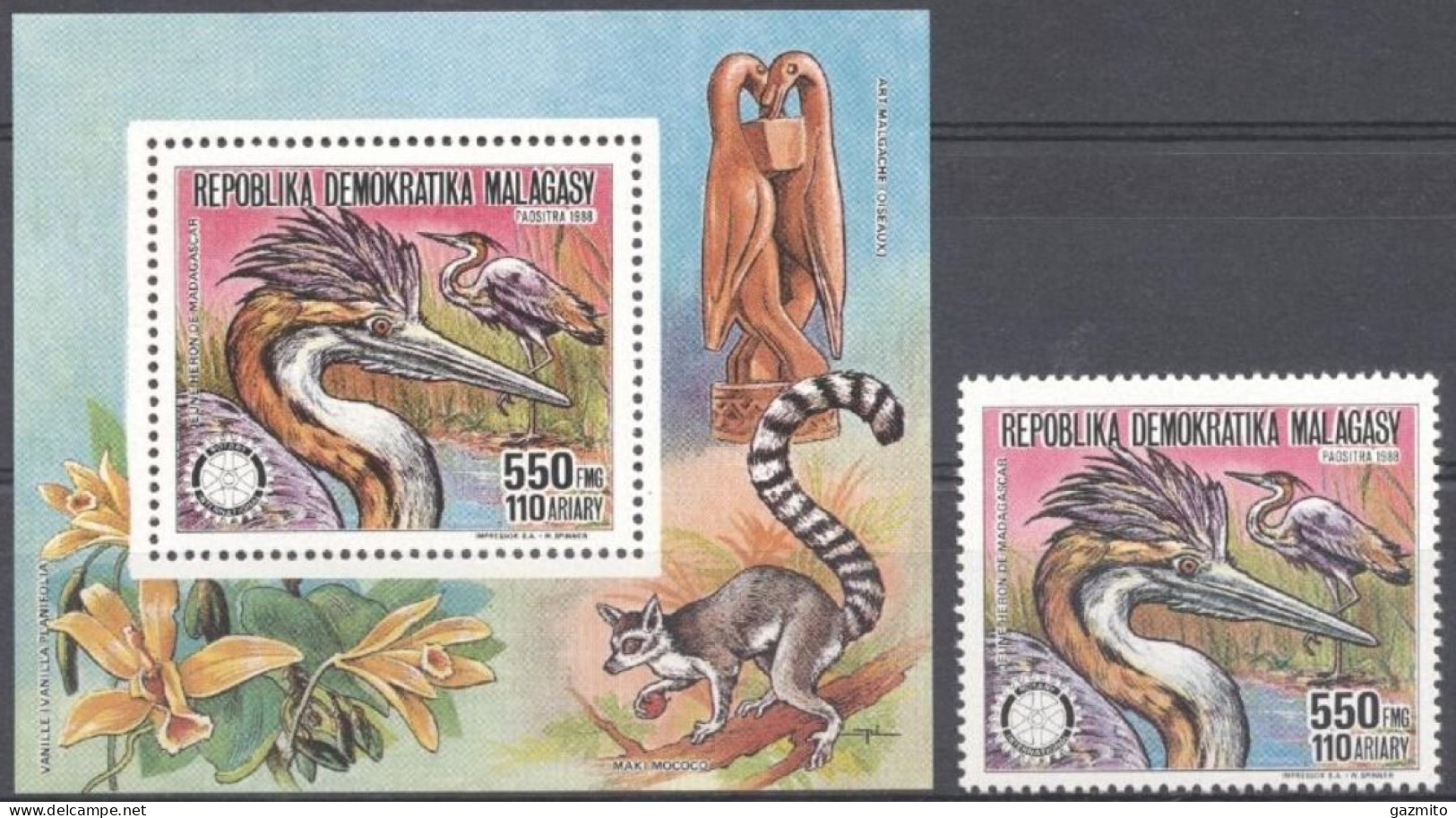 Madagascar 1988, Animals, Camaleonte, Enron, Rotary, Monkey, 1val +BF - Apen