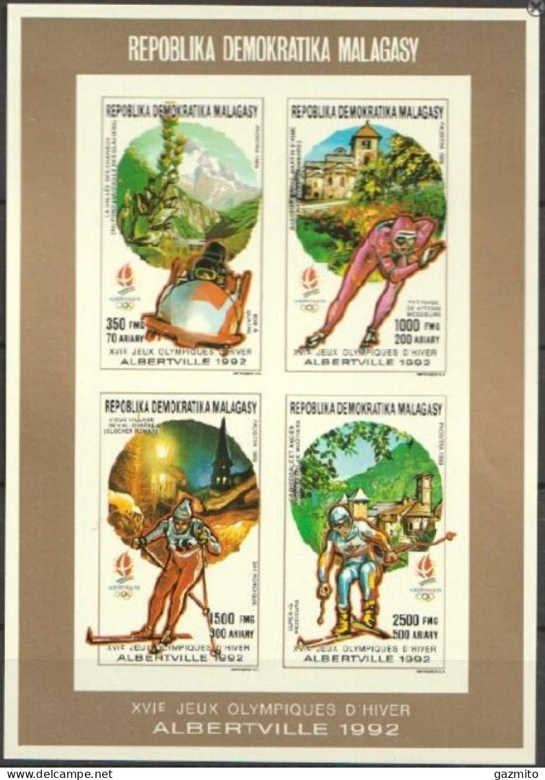 Madagascar 1990, Olympic Games In Albertville, Skiing, 4val In BF IMPERFORATED - Winter 1992: Albertville