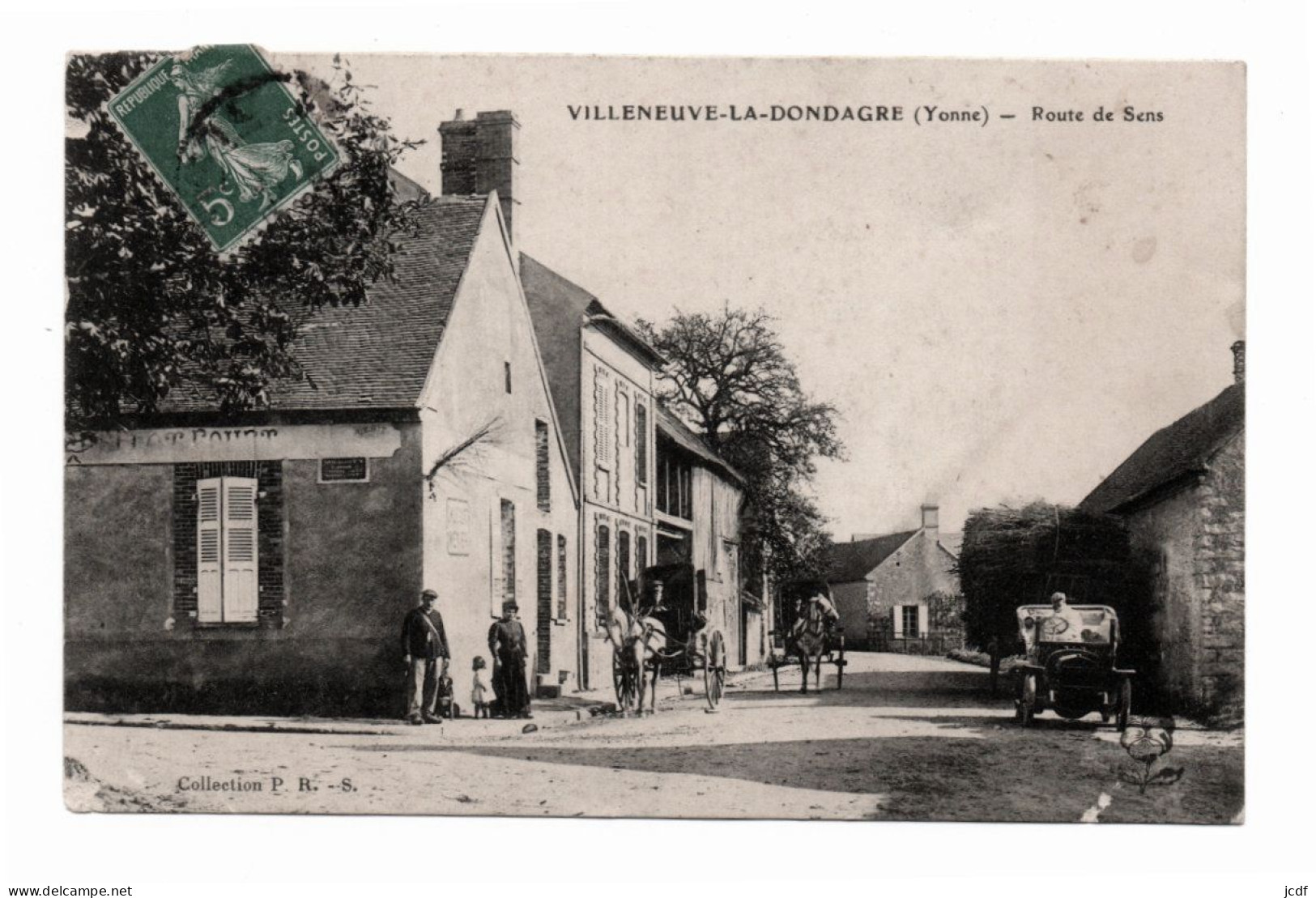 89 VILLENEUVE LA DONDAGRE Route De Sens - Coll P.R.S - Deux Carrioles Attelées - Automobile - Pont Sur Yonne - Villeneuve-la-Dondagre