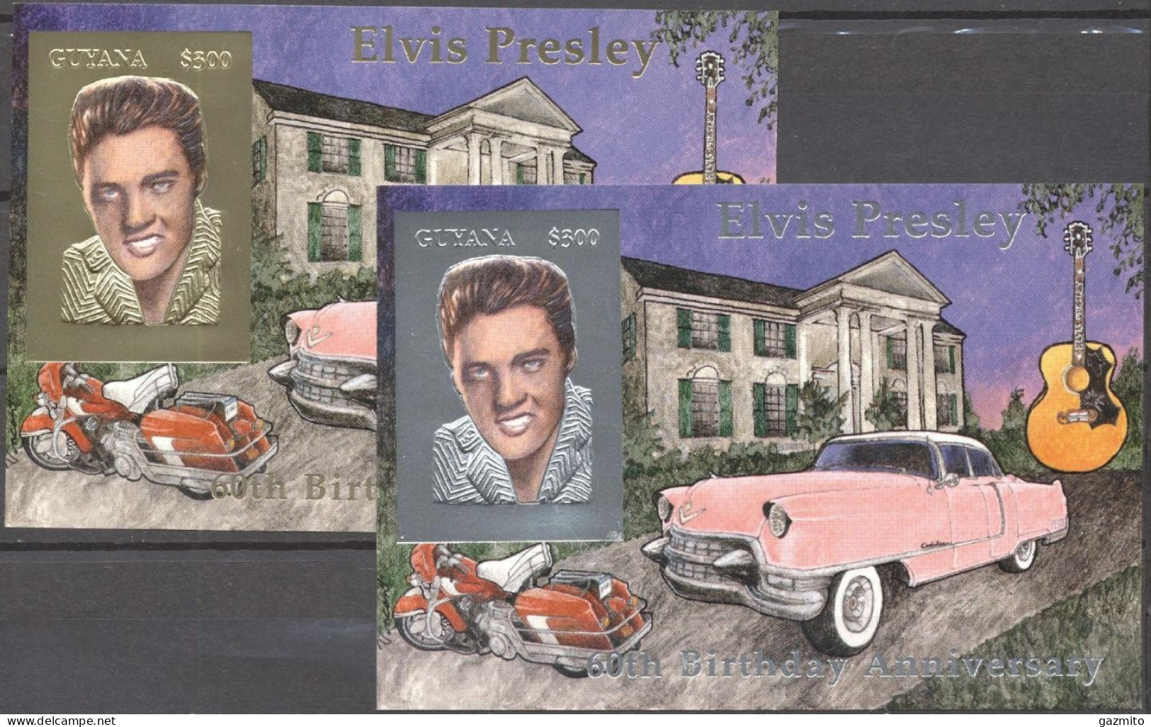 Madagascar 1993, Elvis, Car, Moto, 2BF IMPERFORATED GOLD And SILVER - Elvis Presley