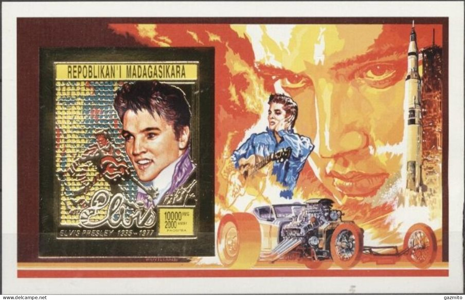 Madagascar 1993, Elvis, Car, Rocket, BF GOLD - Elvis Presley