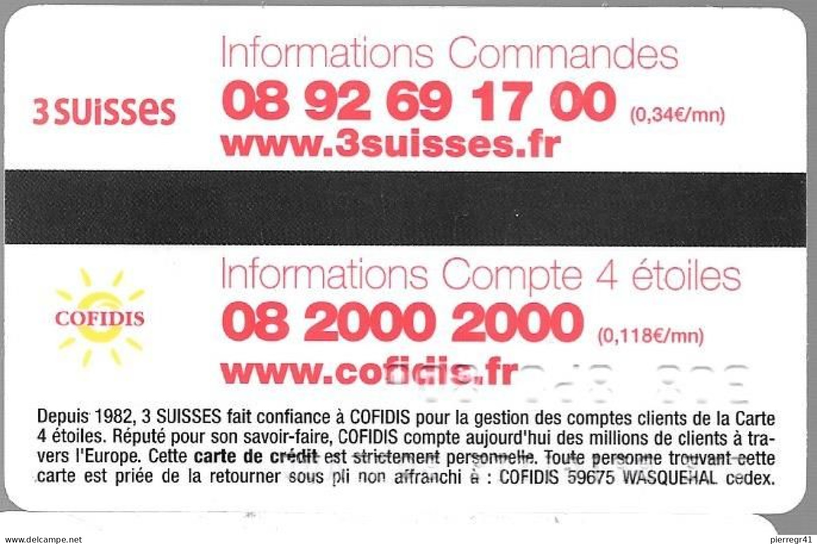 CARTE-MAGNETIQUE-CREDIT-COFIDIS-4 ETOILES-3 SUISSES--TBE/RARE - Einmalgebrauch