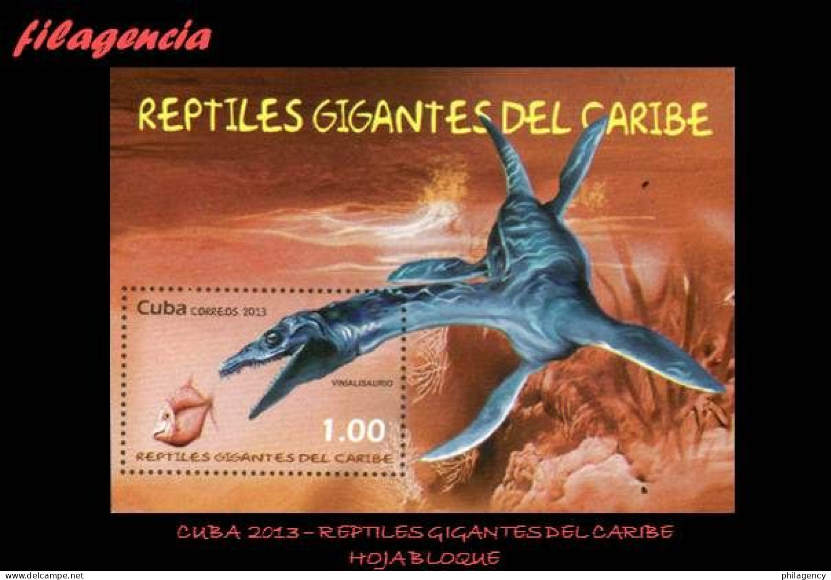 CUBA MINT. 2013-12 FAUNA PREHISTÓRICA. REPTILES GIGANTES DEL CARIBE. HOJA BLOQUE - Nuevos