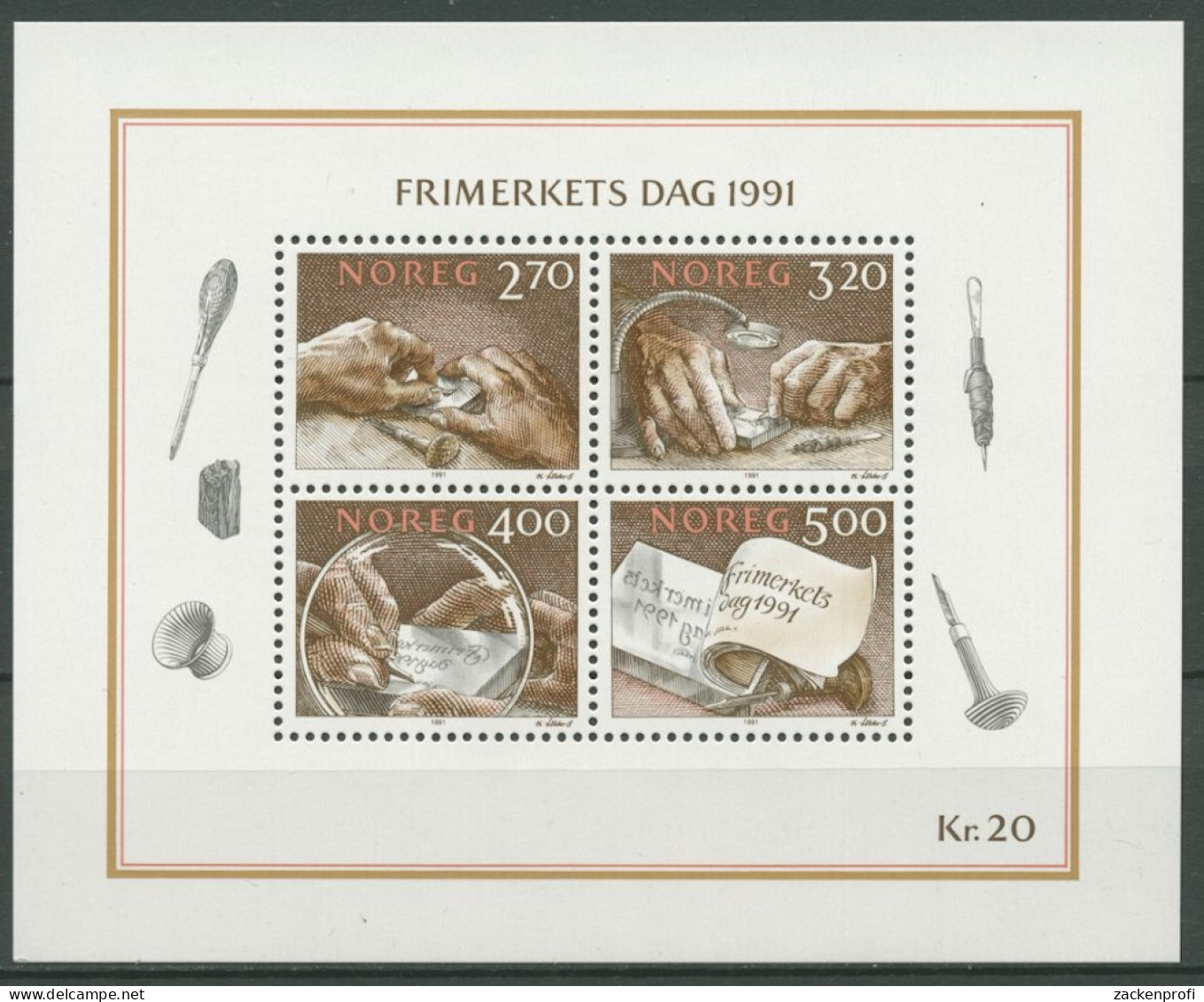 Norwegen 1991 Tag Der Briefmarke Der Stichtiefdruck Block 15 Postfrisch (C25947) - Blocks & Kleinbögen