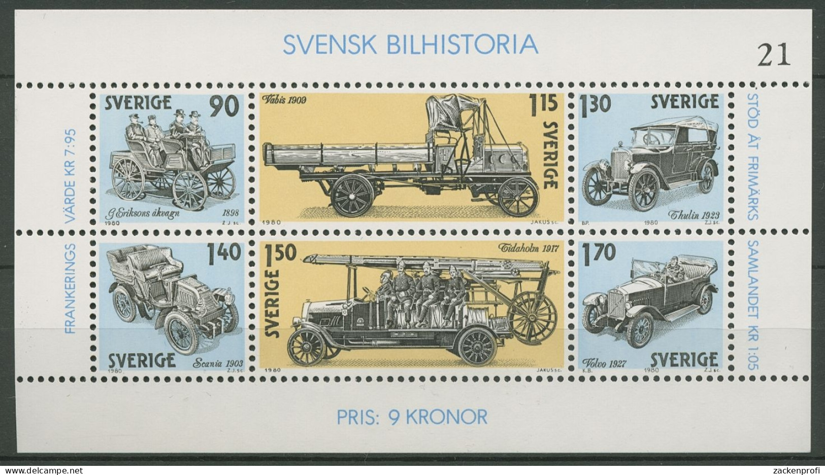 Schweden 1980 Schwedische Automobile Block 8 Postfrisch (C92285) - Blocks & Sheetlets