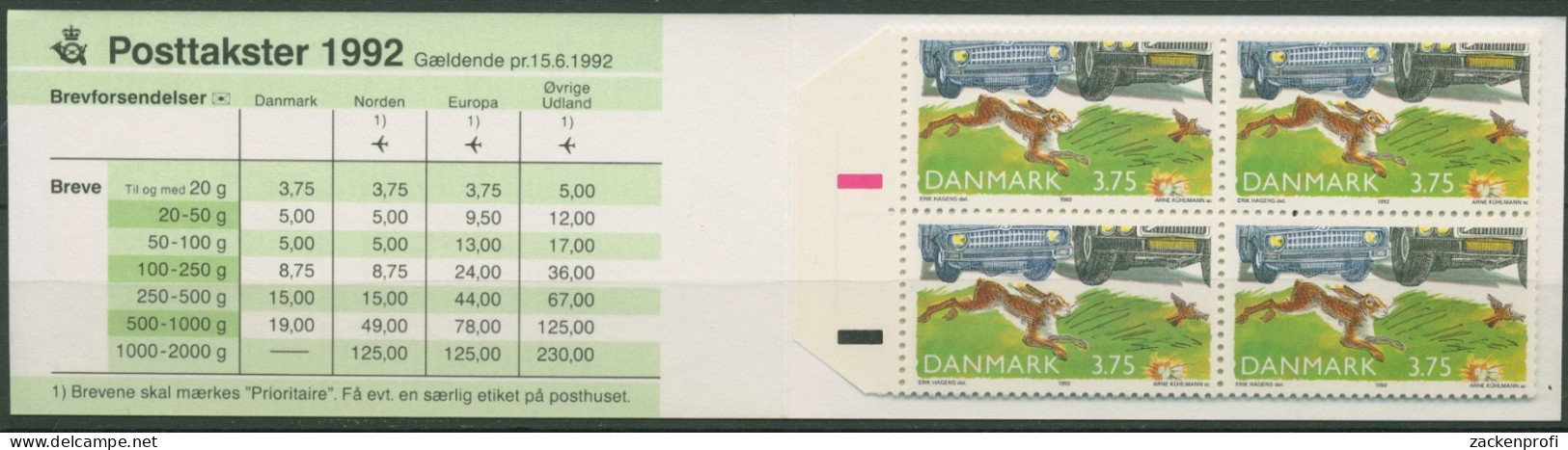 Dänemark 1992 Straßenverkehr Feldhase Markenheftchen 1032 MH Postfrisch (C93043) - Carnets