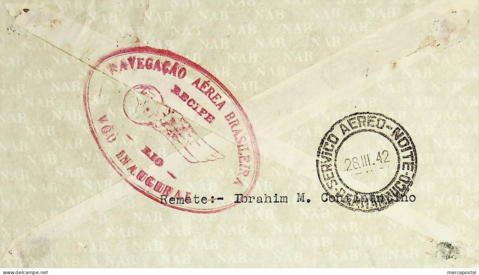 1942 Brasil / Brazil NAB 1.º Voo / First Flight Rio De Janeiro - Recife - Poste Aérienne