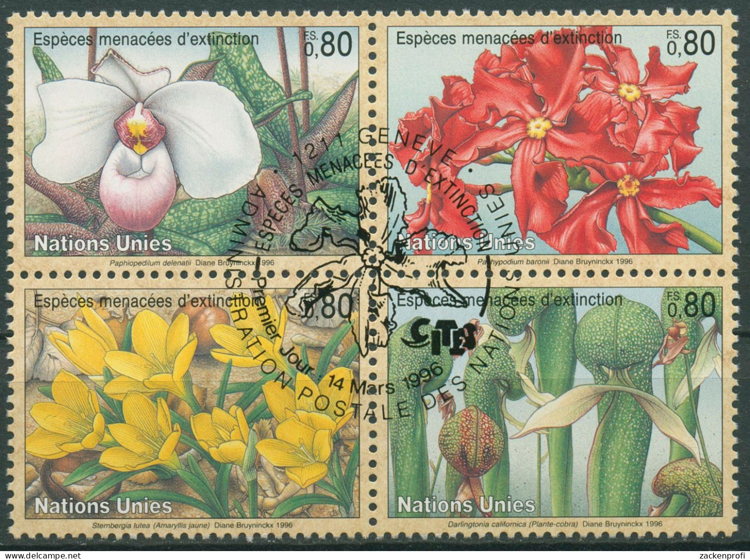 UNO Genf 1996 Gefährdete Pflanzen Krokus Lilie 288/91 ZD Gestempelt - Used Stamps