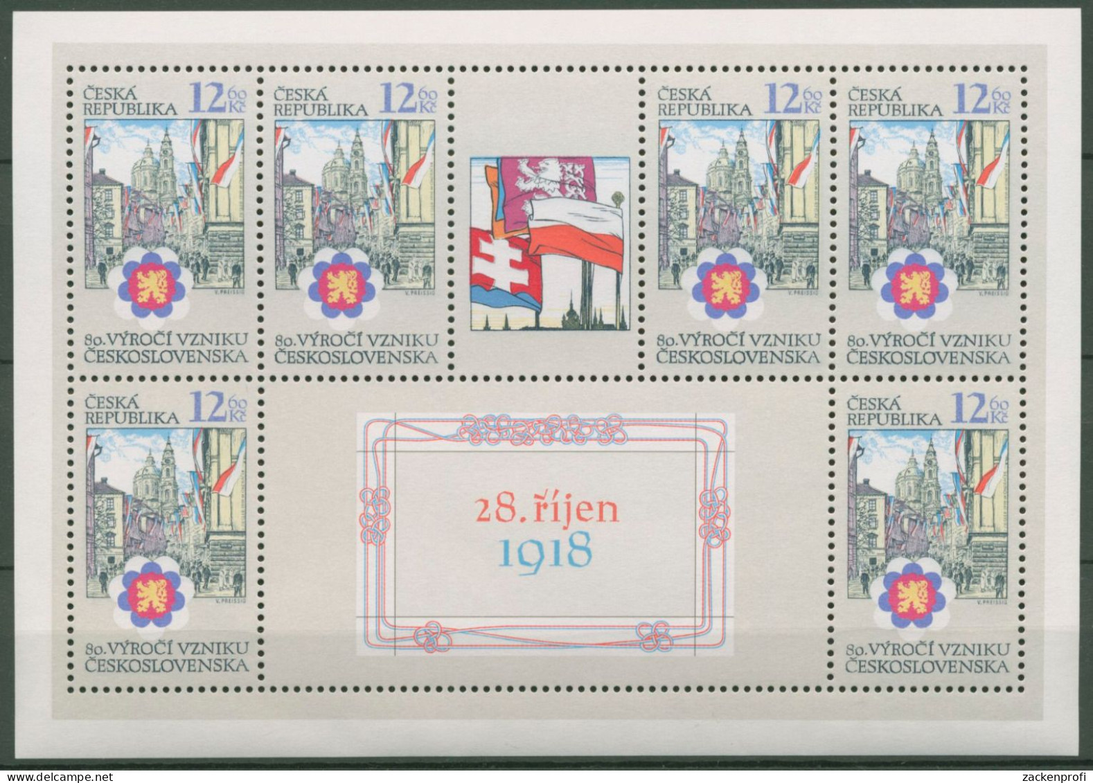 Tschechische Republik 1998 80 Jahre Republik 196 K Postfrisch (C62767), Hinweis - Blocs-feuillets