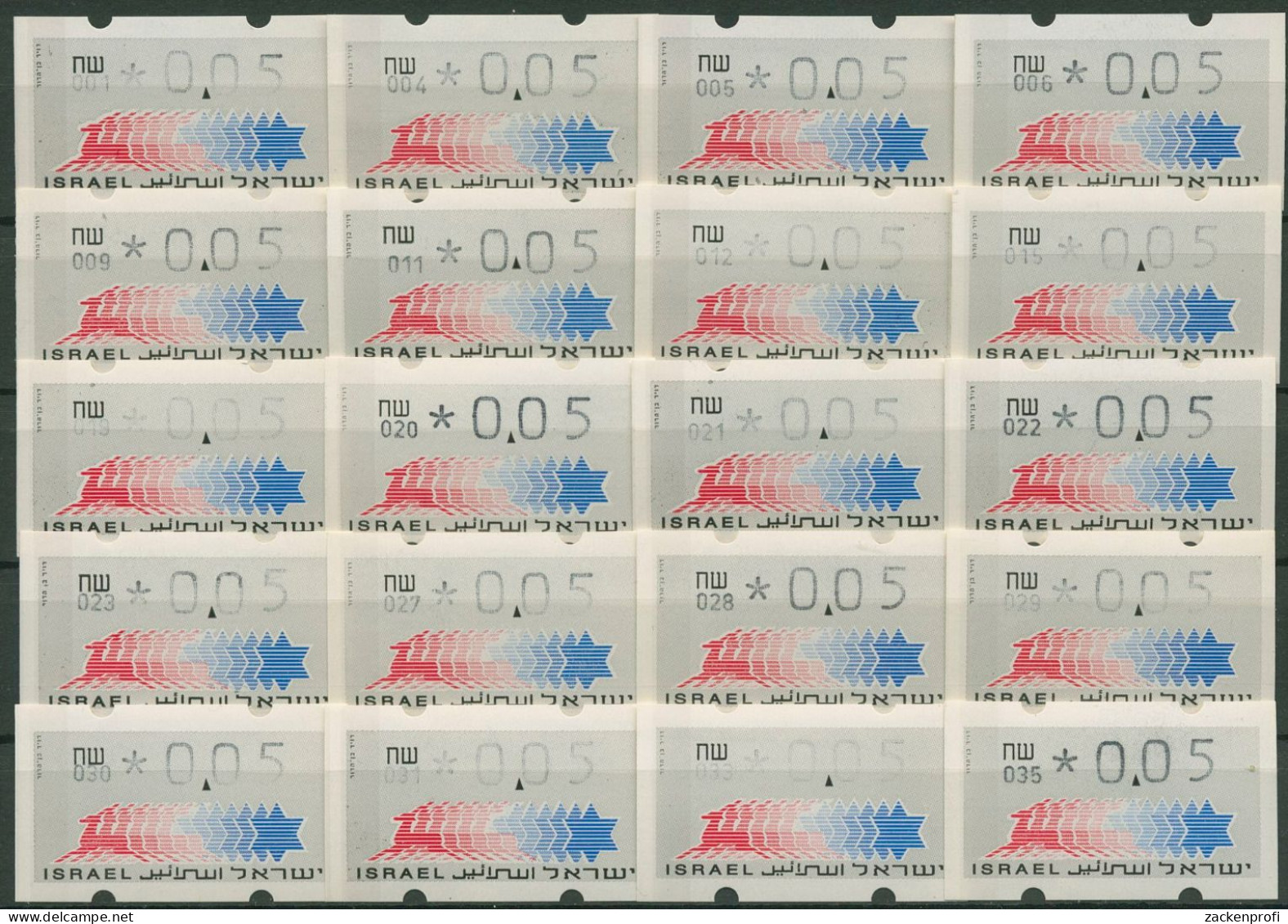 Israel ATM 1990 Hirsch Satz 20 Verschiedene Automaten ATM 3.5 Postfrisch - Frankeervignetten (Frama)
