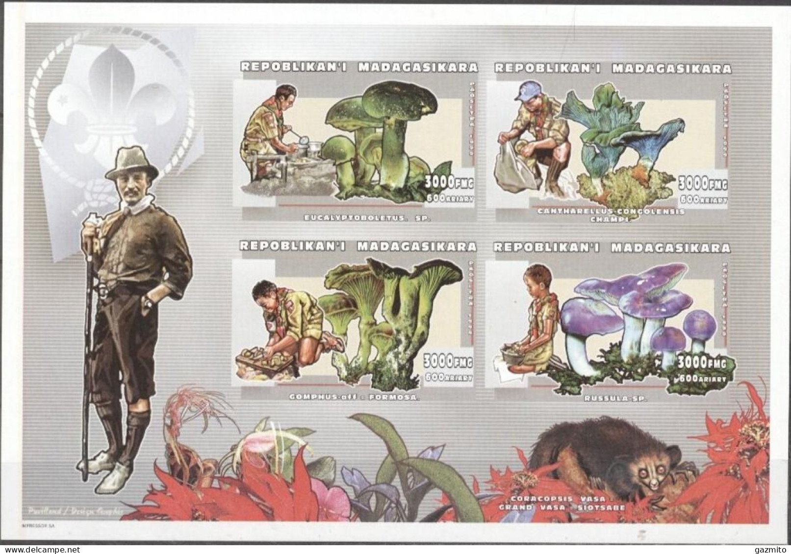 Madagascar 1999, Scout, Mushrooms, Lemur, 4val In BF IMPERFORATED - Apen