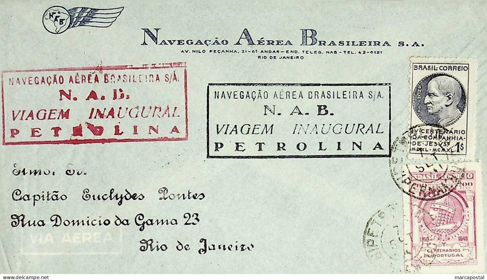 1941 Brasil / Brazil NAB 1.º Voo / First Flight Rio De Janeiro - Fortaleza (regresso / Return) - Aéreo