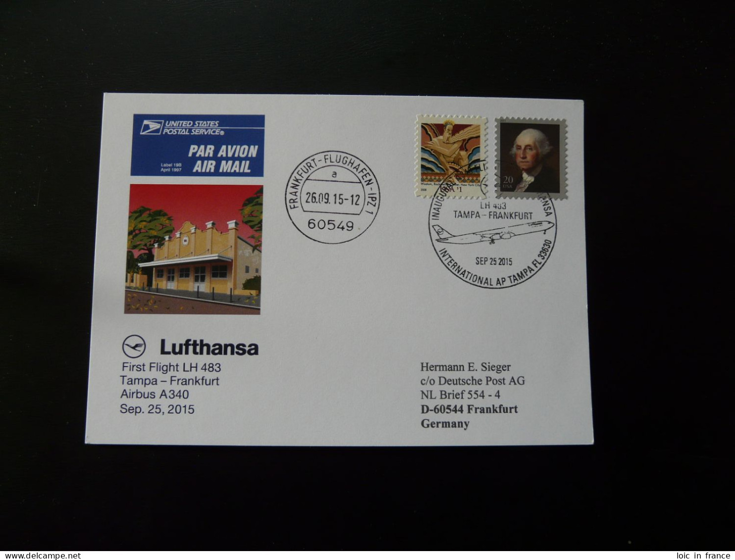 Premier Vol First Flight Tampa Frankfurt Airbus A340 Lufthansa 2015 - Lettres & Documents