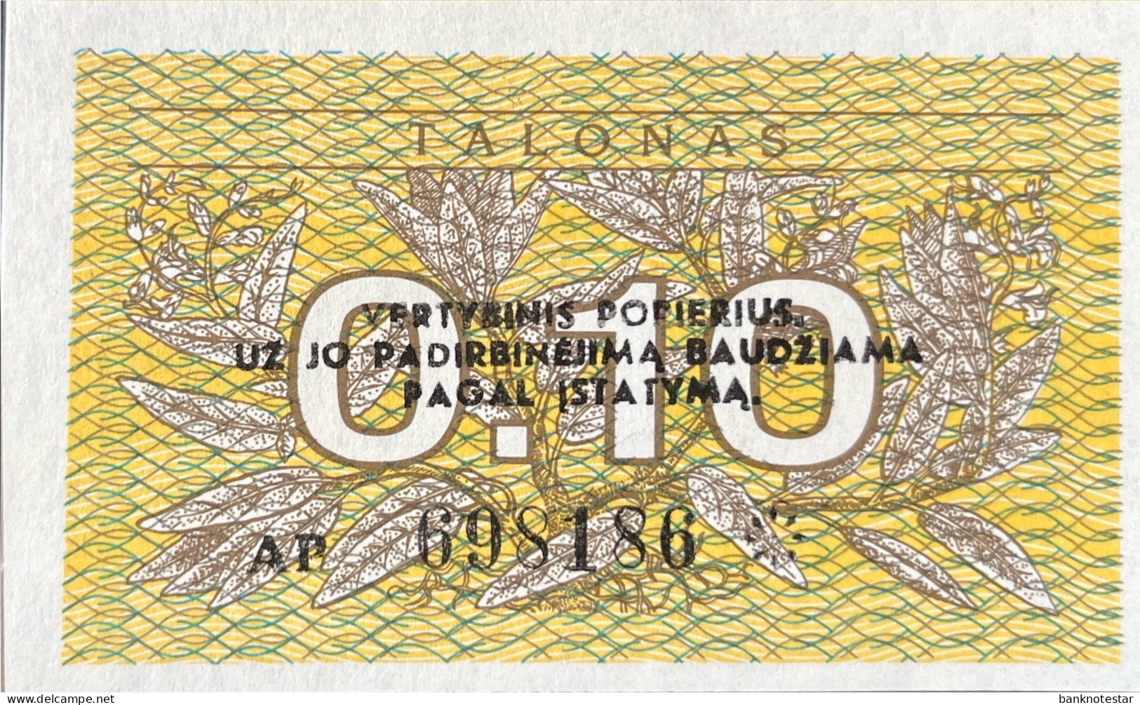 Lithuania 0.10 Talonas, P-29b (1991) - UNC - Lituanie