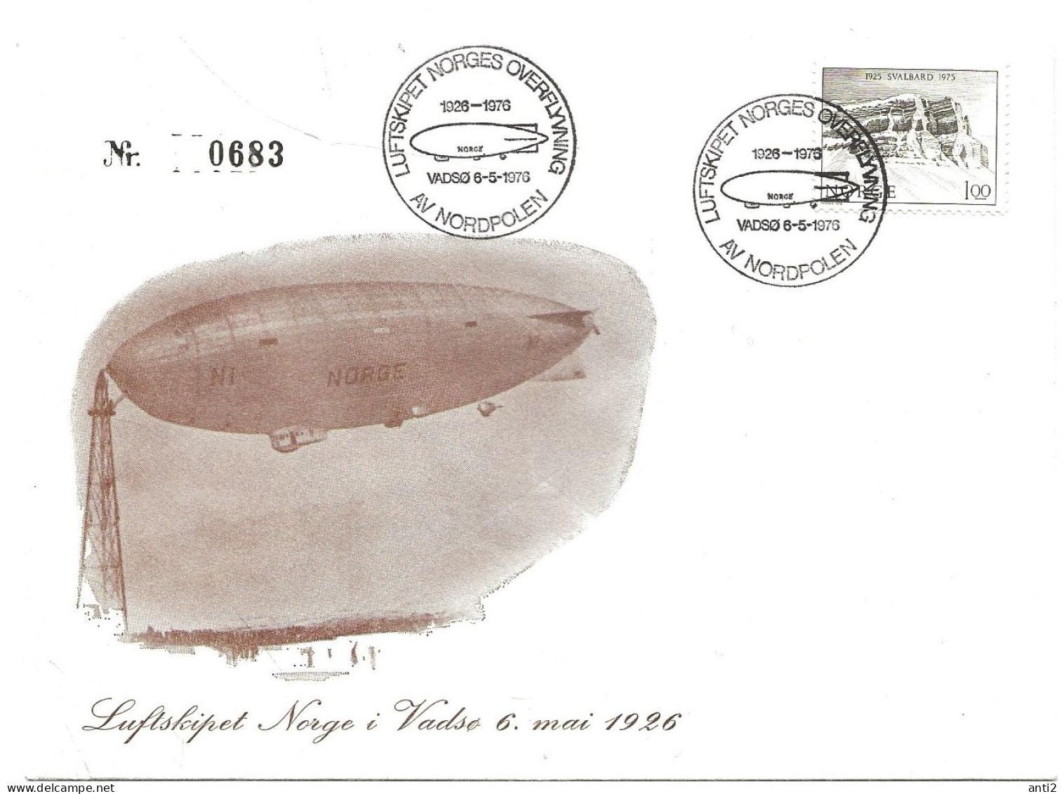 Norway 1976 Special Cover With Special  Cancellation "Luftskibet Norge Overflyging  "   Airship  - 6.5.76 - Covers & Documents