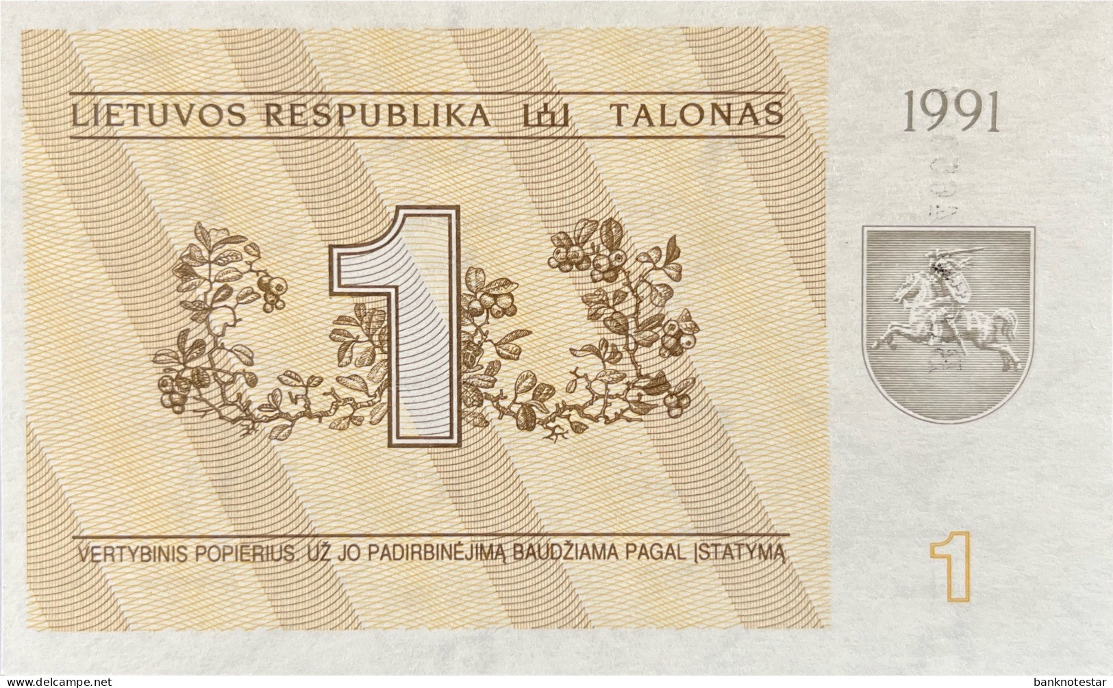 Lithuania 1 Talonas, P-32b (1991) - UNC - Lithuania