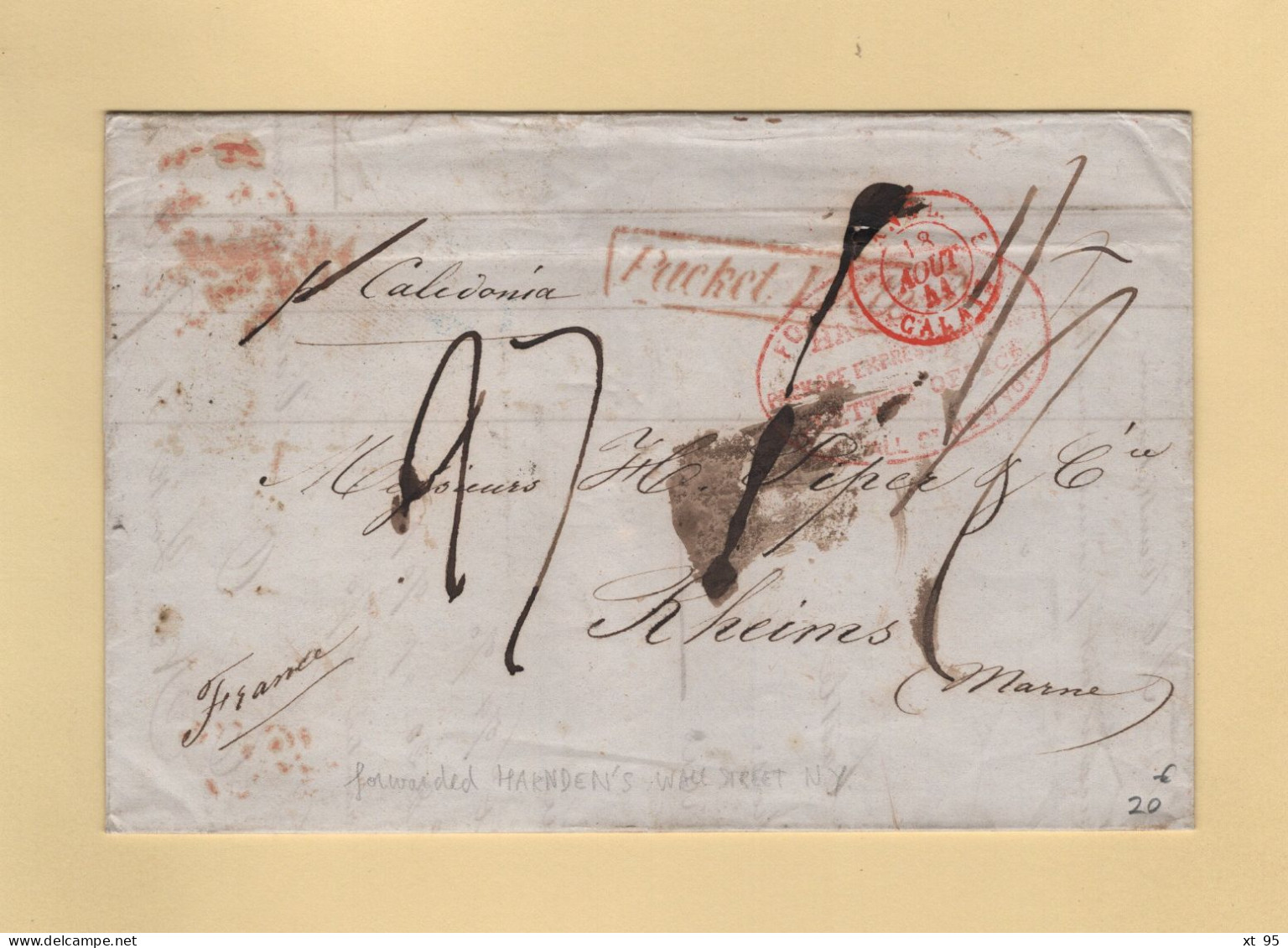 Etats Unis New York 1841 Destination France Entree Par Calais - Packet Letter Acheminee Forwarded Hainden's Wall Street - 1801-1848: Voorlopers XIX