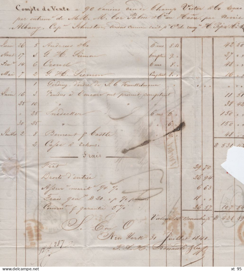 Etats Unis New York 1841 Destination France Entree Par Calais - Packet Letter Acheminee Forwarded Hainden's Wall Street - 1801-1848: Precursori XIX