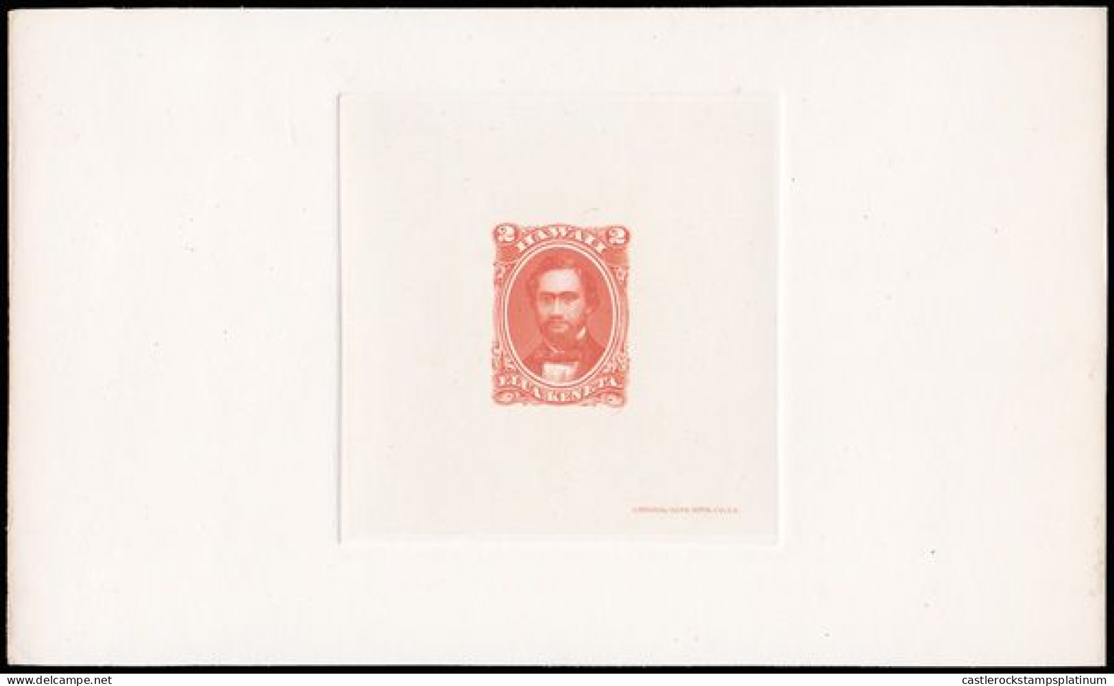 O) 1864 HAWAII,  DIE PROOF, INDIA PAPER, KING KAMEHAMEHA IV, SCT 31 2c Rose Vermilion, NATIONAL BANK NOTE, XF - Hawaii