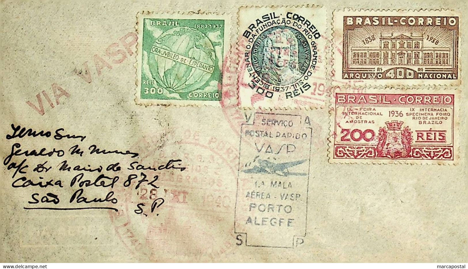 1940 Brasil / Brazil VASP 1.º Voo Postal / First Postal Flight Porto Alegre - Poste Aérienne