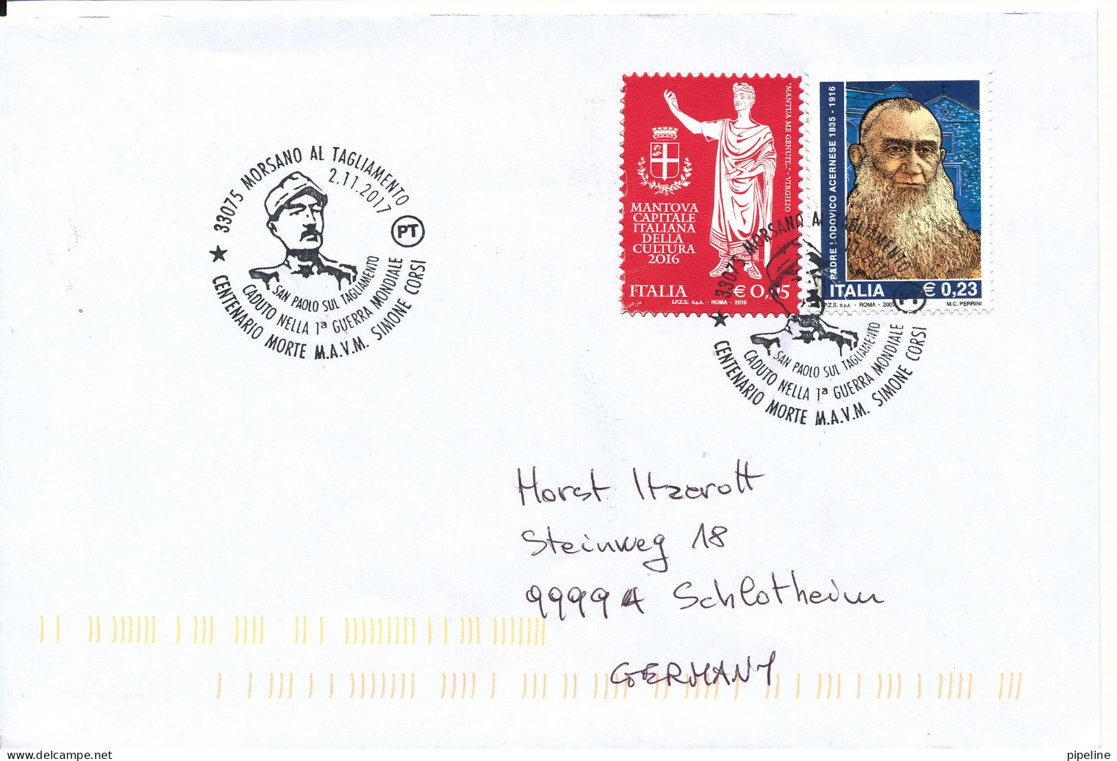 Italy Cover Sent To Germany 2-11-2017 Topic Stamps - 2011-20: Marcophilie