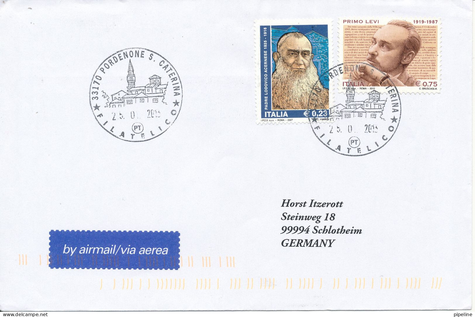 Italy Cover Sent To Germany 25-1-2013 Topic Stamps - 2011-20: Cartas & Documentos