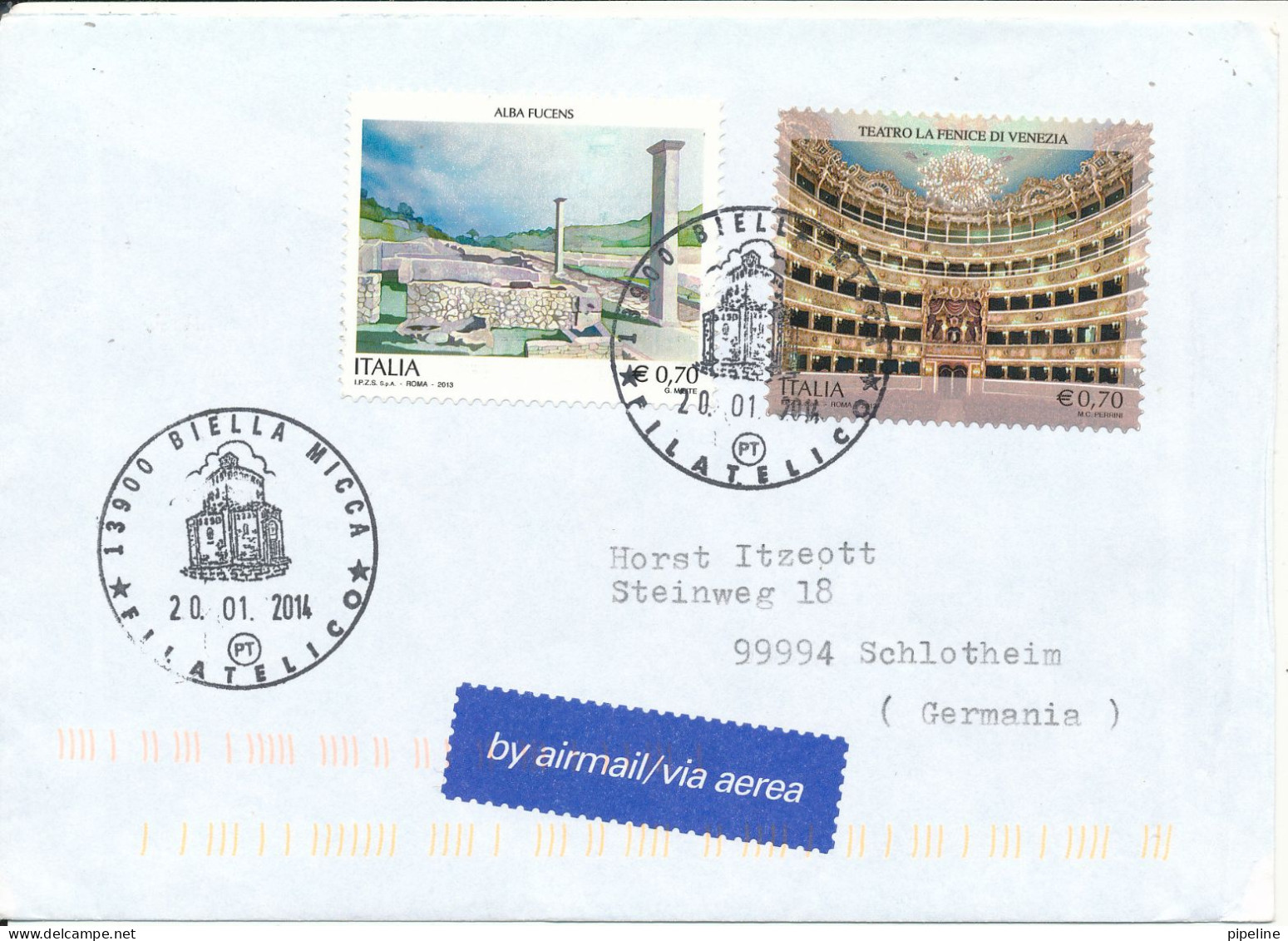 Italy Cover Sent To Germany 20-1-2014 Topic Stamps - 2011-20: Poststempel