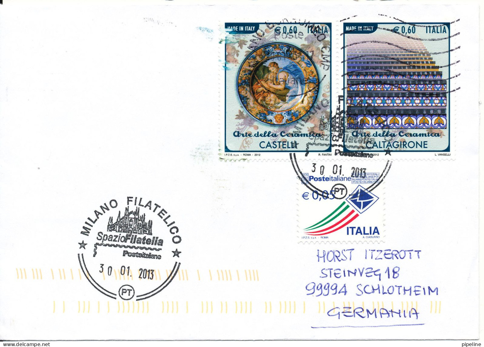 Italy Cover Sent To Germany 30-1-2014 Topic Stamps - 2011-20: Cartas & Documentos