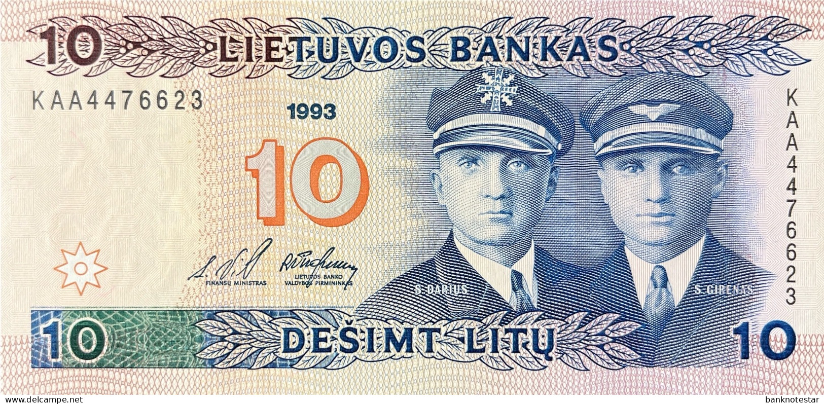 Lithuania 10 Litu, P-56 (1993) - UNC - KAA Prefix - Lituania