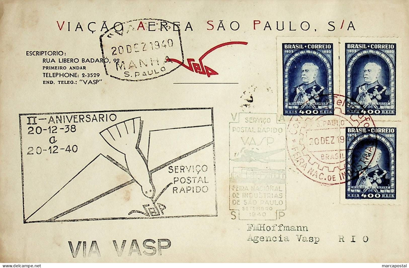 1940 Brasil / Brazil VASP Carimbo Comemorativo / Commemorative Postmark - Airmail