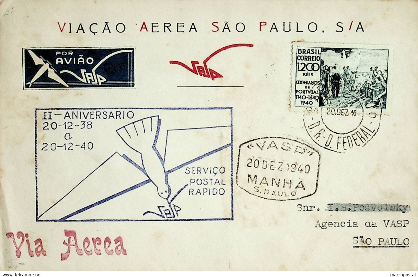 1940 Brasil / Brazil VASP Carimbo Comemorativo / Commemorative Postmark - Airmail