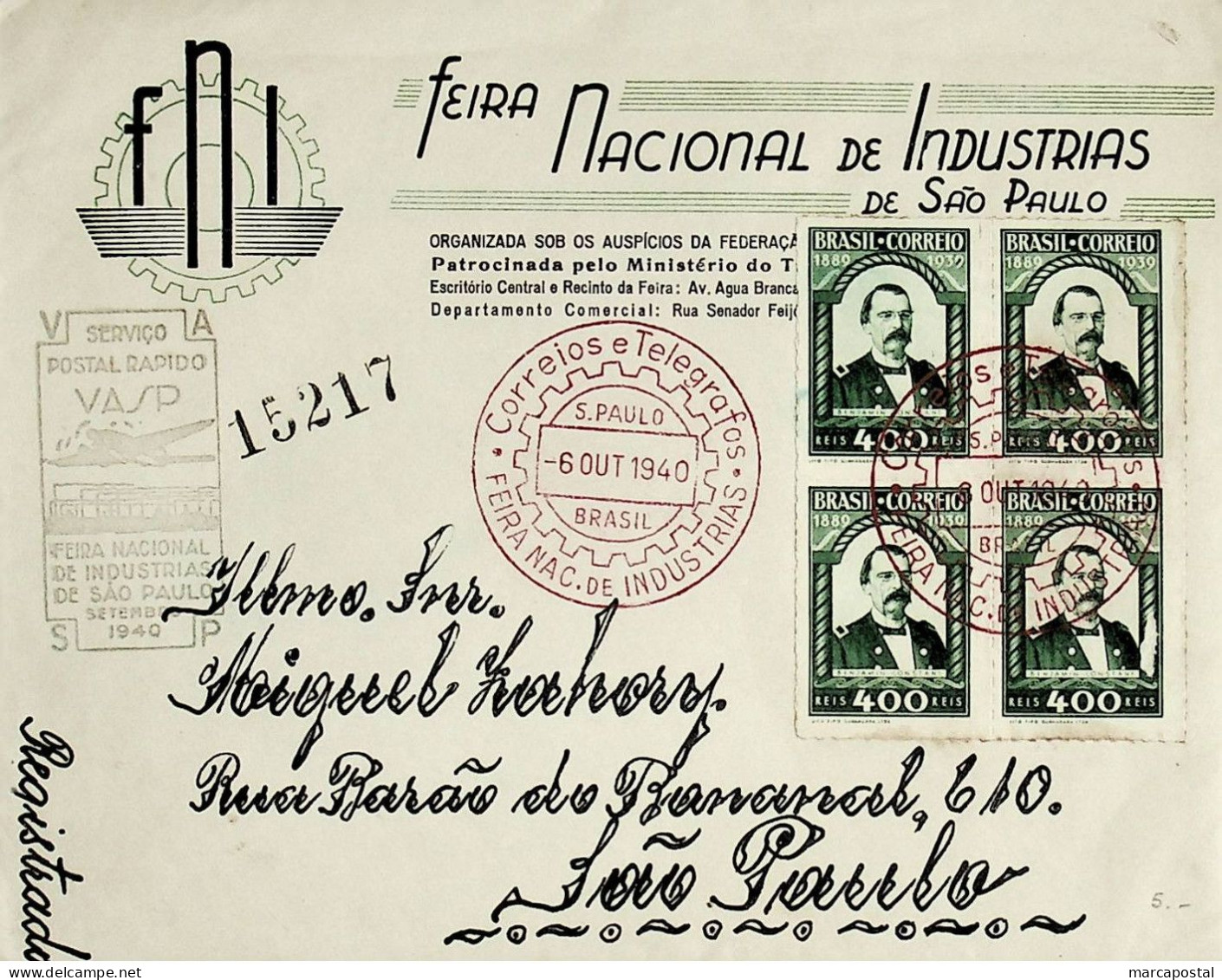 1940 Brasil / Brazil VASP Carimbo Comemorativo / Commemorative Postmark - Airmail