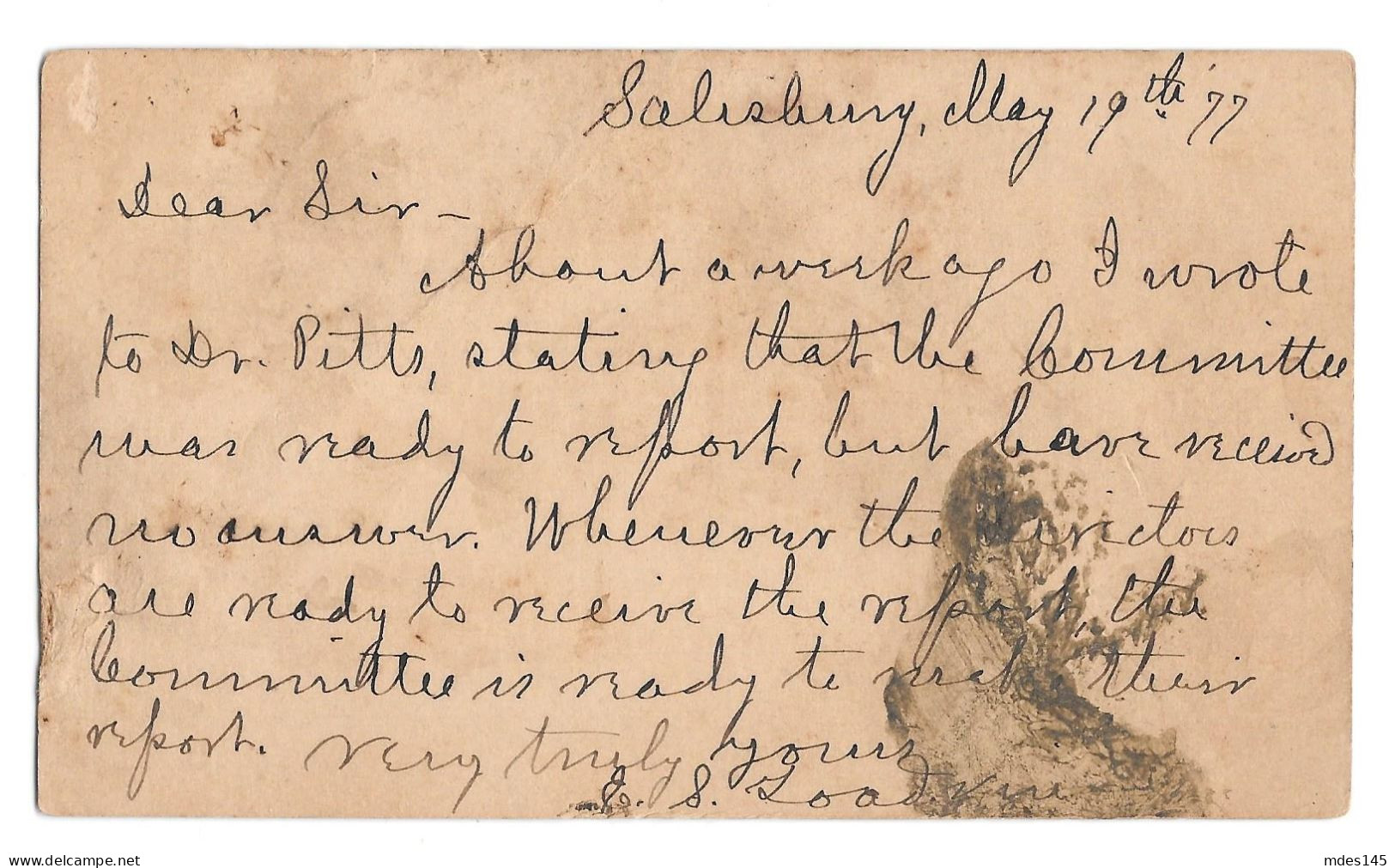 UX4 Salisbury MD To Berlin MD 1877 Fancy Cork Cancel Wmk Dark Buff - ...-1900