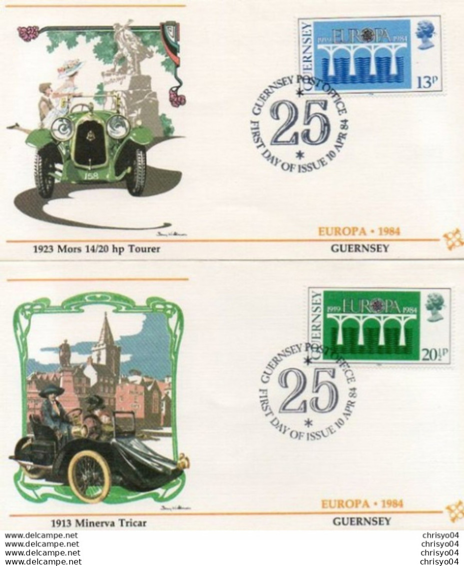 2V11Mo   Lot De 2 Enveloppes Guernsey 1984 Automobile Mors Tourer Et Minerva Tricar - 1981-1990 Em. Décimales