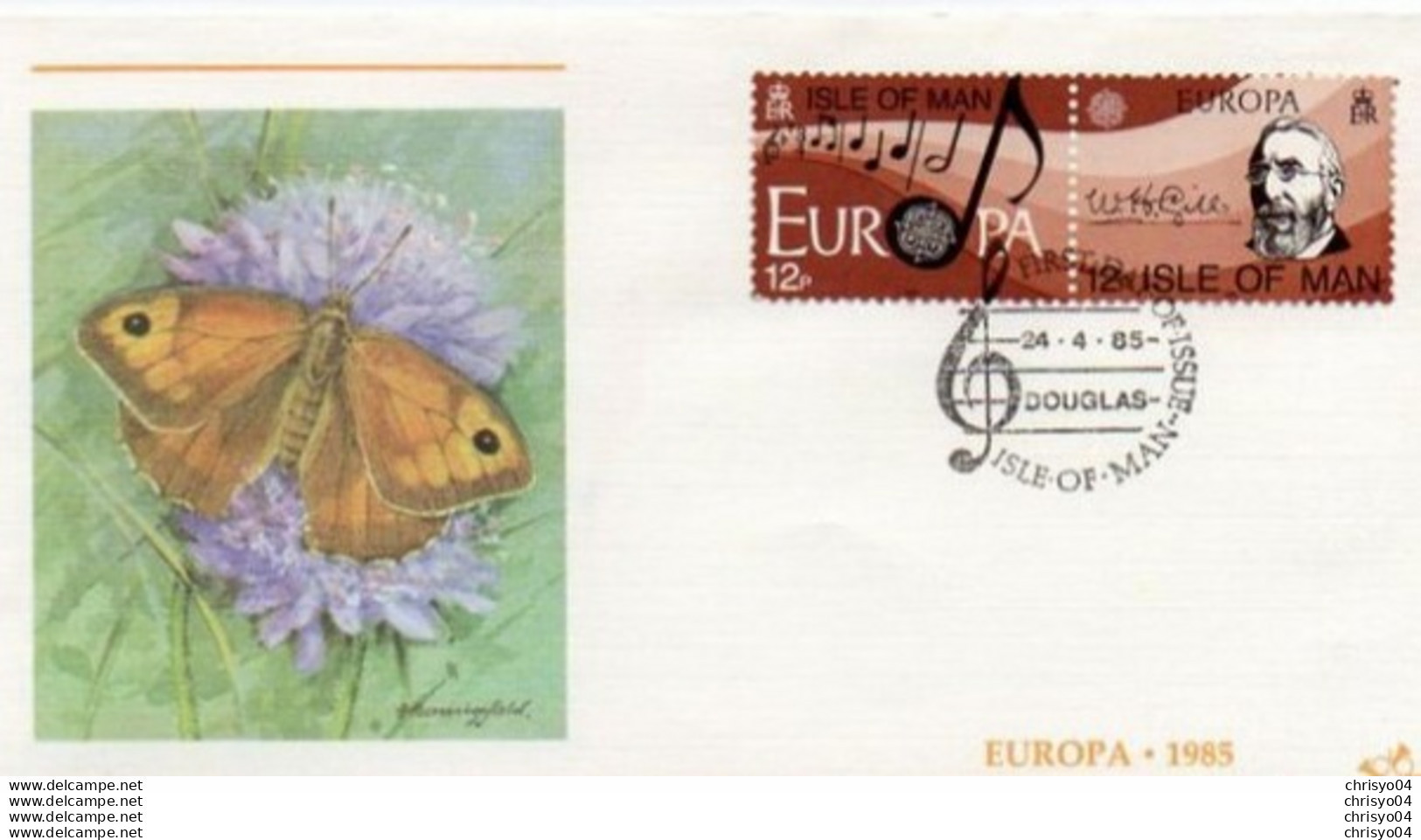 2V11Mo   Enveloppe Isle Of Man 1985 Butterfly Meadow Brown - 1981-1990 Dezimalausgaben