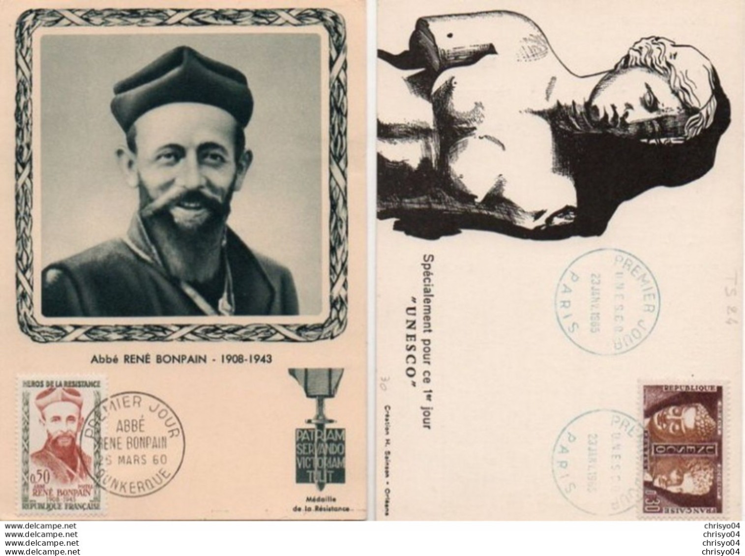 2V11Mo   Carte Maximum Lot De 3 Musée Postal 1949 Abbé Bonpain 1960 UESCO 1965 - Collections, Lots & Séries