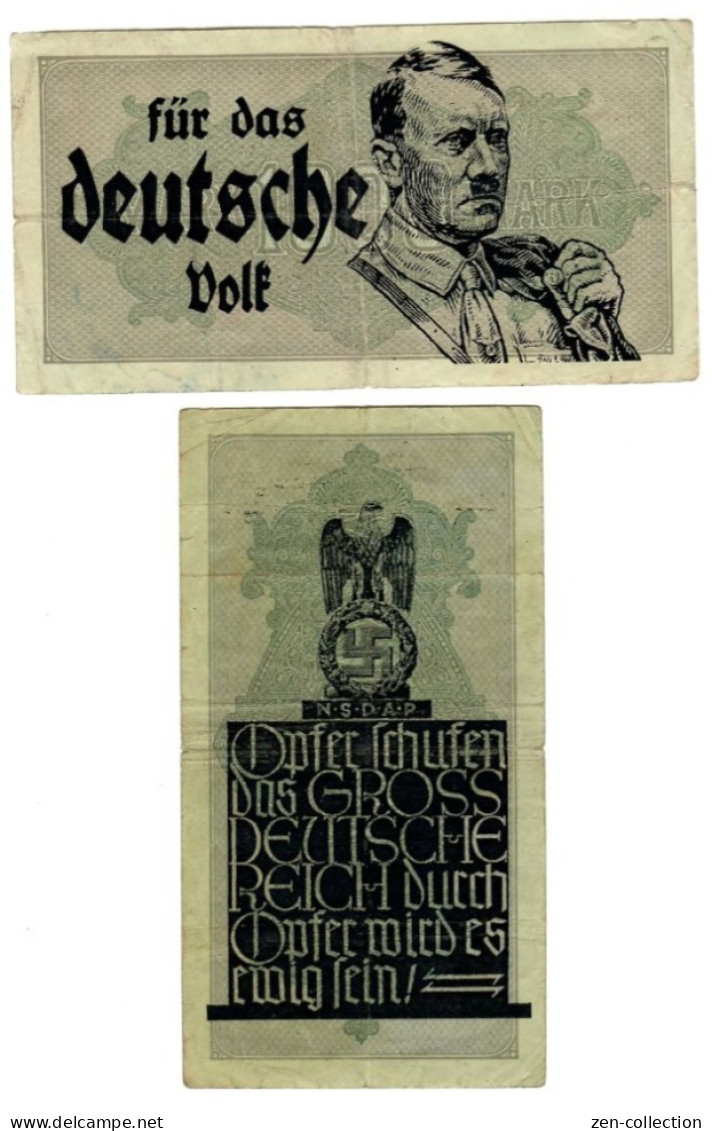 Two WW2 Germany Nazi Propaganda FORGERY Overprint On Genuine 1000 Mark 1923 Banknote VF- - Altri & Non Classificati