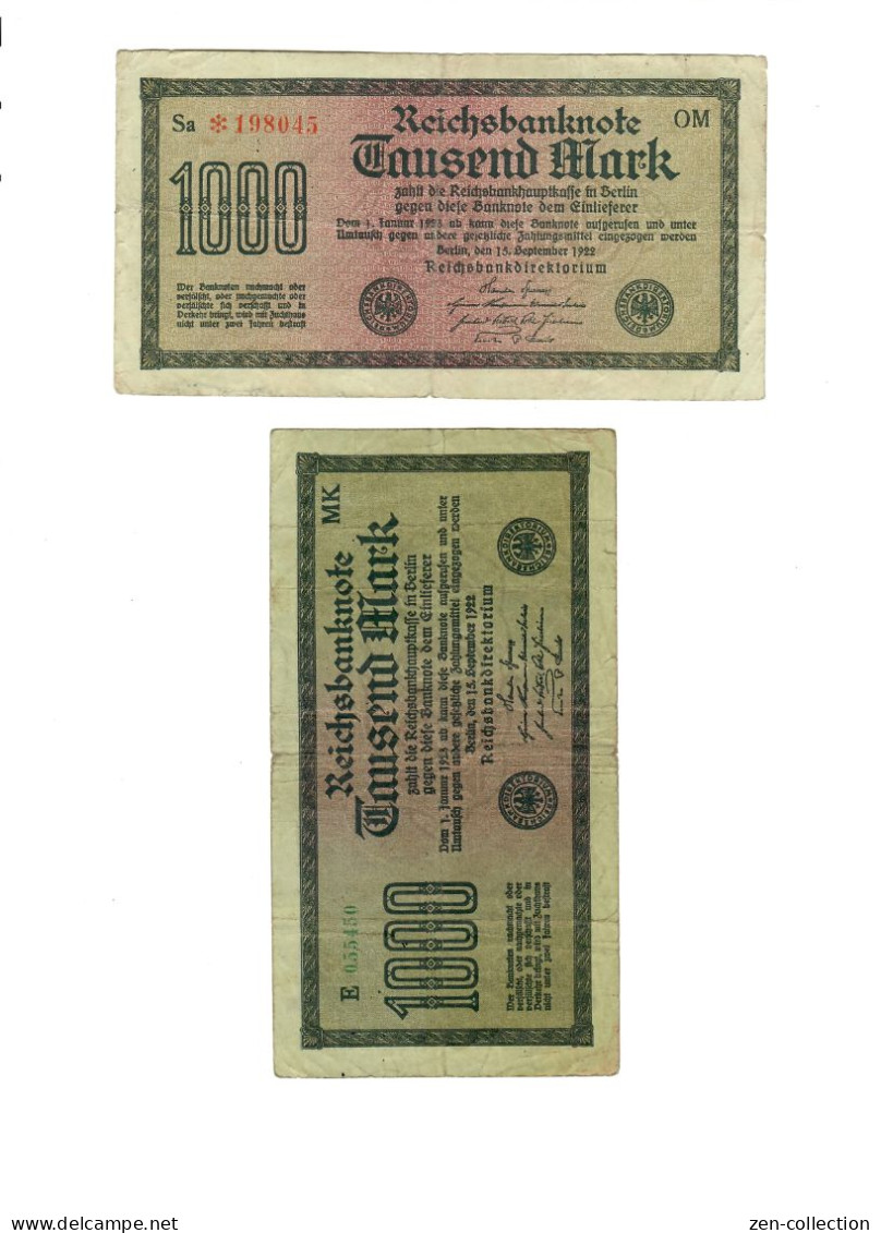 Two WW2 Germany Nazi Propaganda FORGERY Overprint On Genuine 1000 Mark 1923 Banknote VF- - Andere & Zonder Classificatie