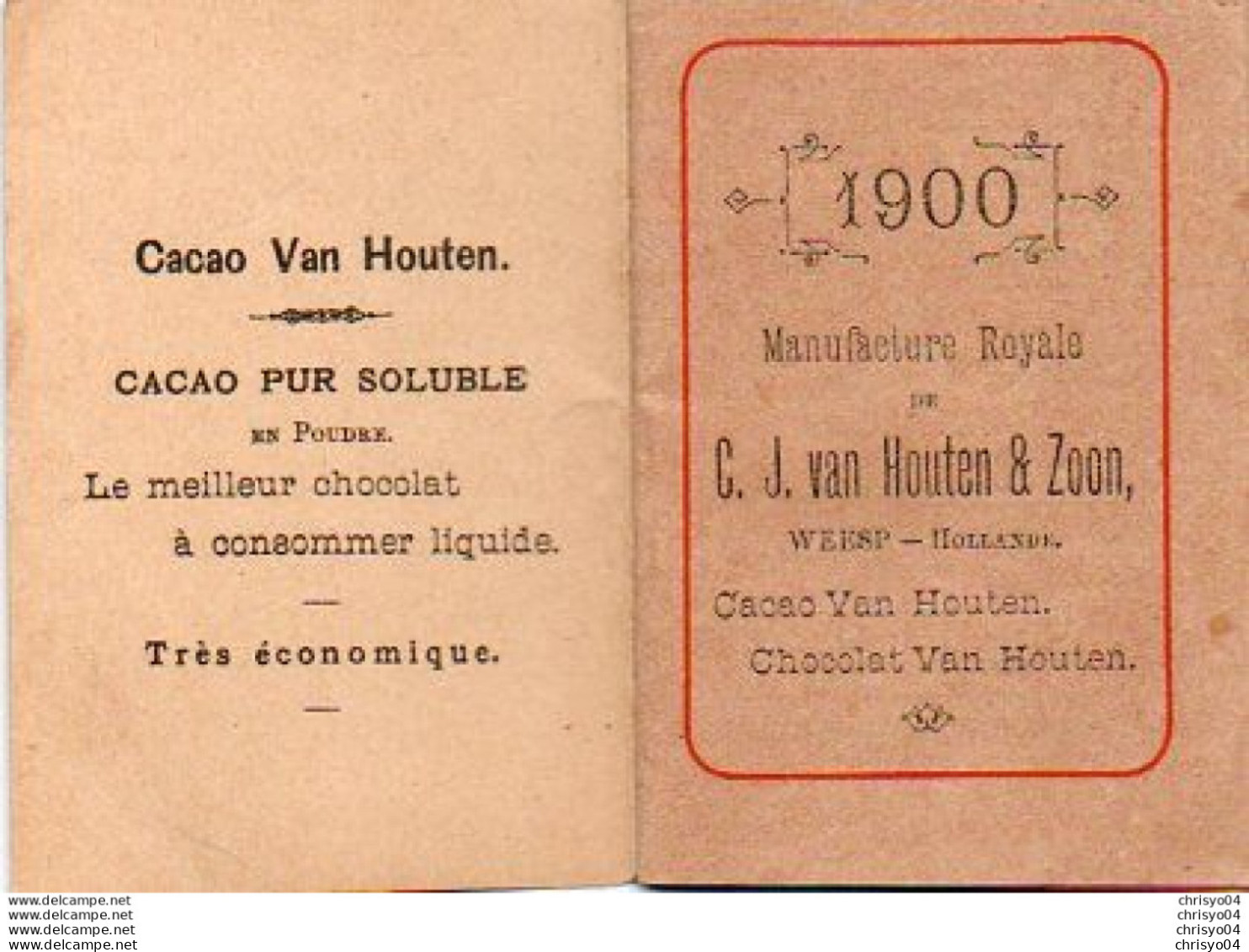 3V9Vo  Calendrier De Poche De 1900 Cacao Van Houten - Small : ...-1900