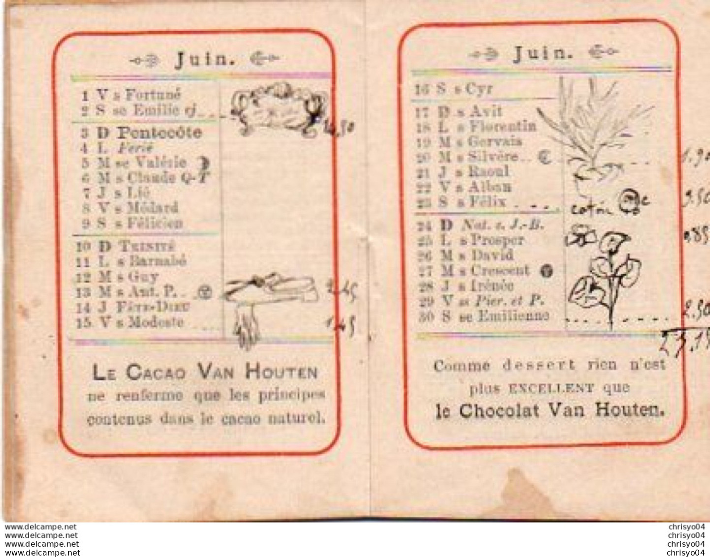 3V9Vo  Calendrier De Poche De 1900 Cacao Van Houten - Kleinformat : ...-1900