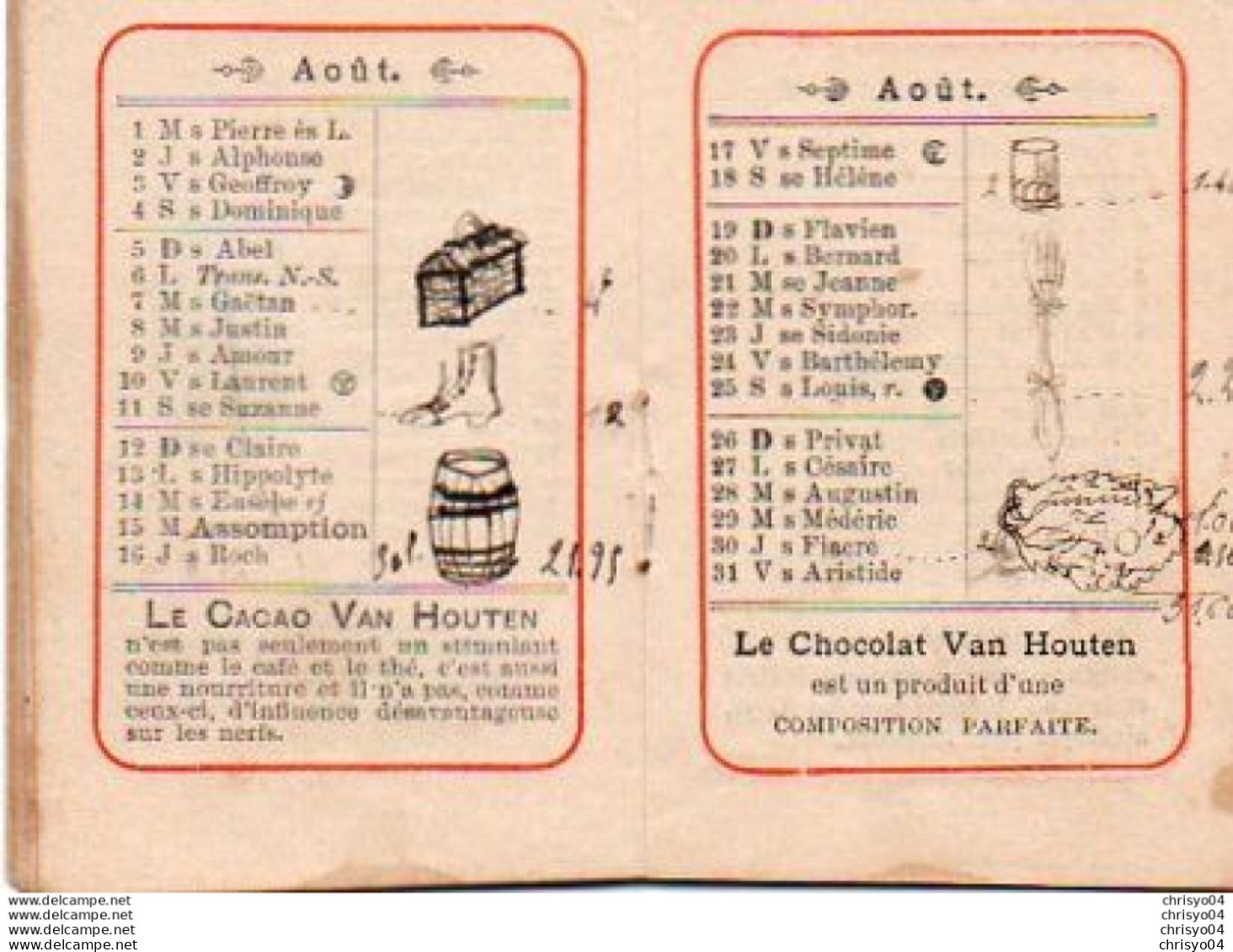 3V9Vo  Calendrier De Poche De 1900 Cacao Van Houten - Small : ...-1900