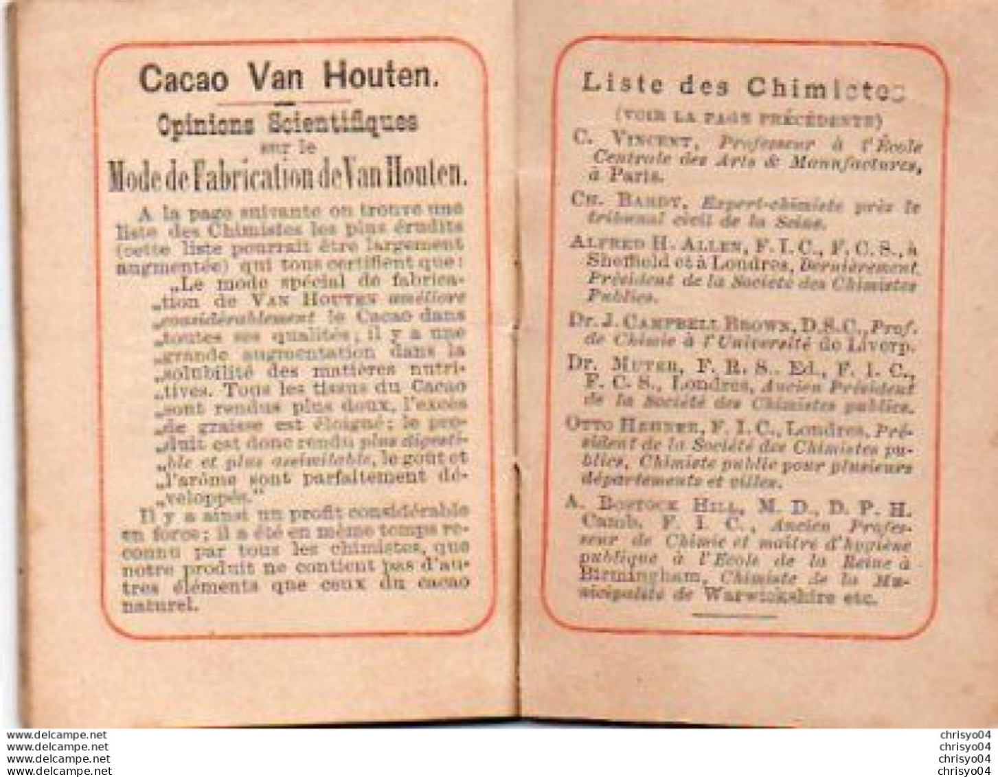 3V9Vo  Calendrier de poche de 1900 Cacao Van Houten