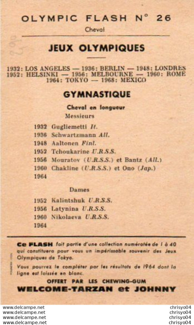 3V9Vo  Olympic Flash N°26 Gymnastique Le Cheval Jeux Olympiques 1964 - Gymnastics