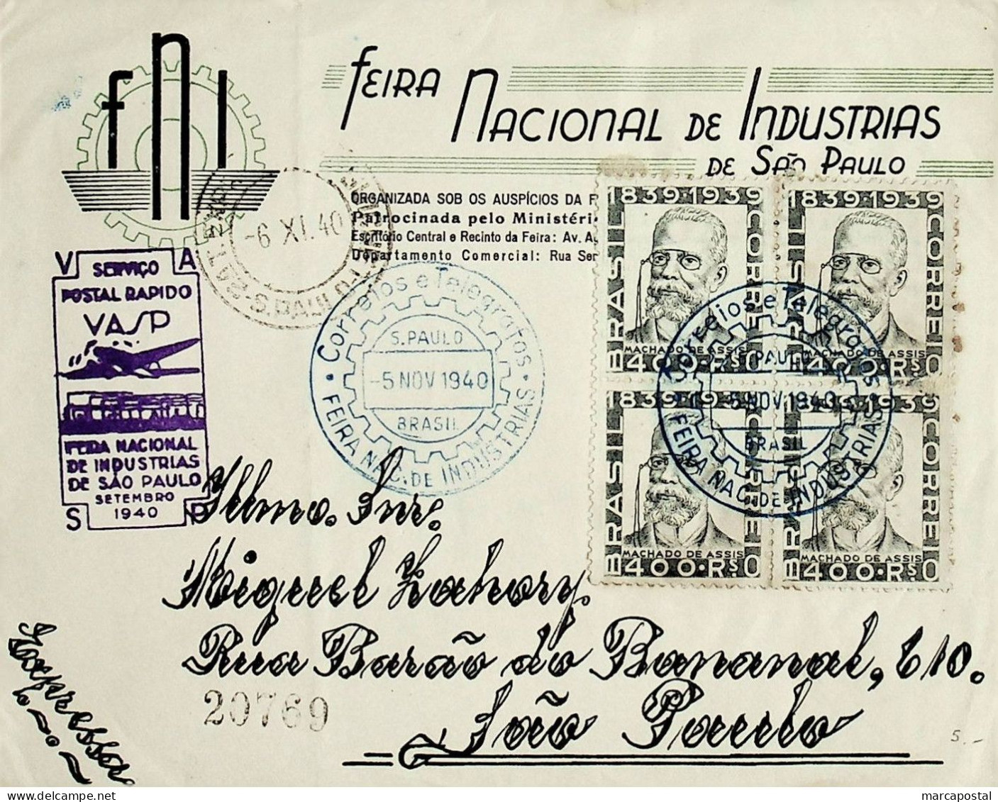 1940 Brasil / Brazil VASP Carimbo Comemorativo / Commemorative Postmark - Poste Aérienne