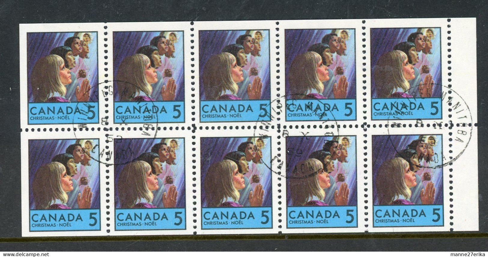 Canada USED 1969 Booklet Pane "Christmas-Children Praying" - Oblitérés