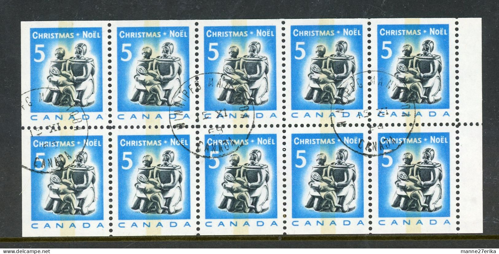 Canada USED 1968 Booklet Pane "Christmas-Inuit Soapstone Carving" - Used Stamps