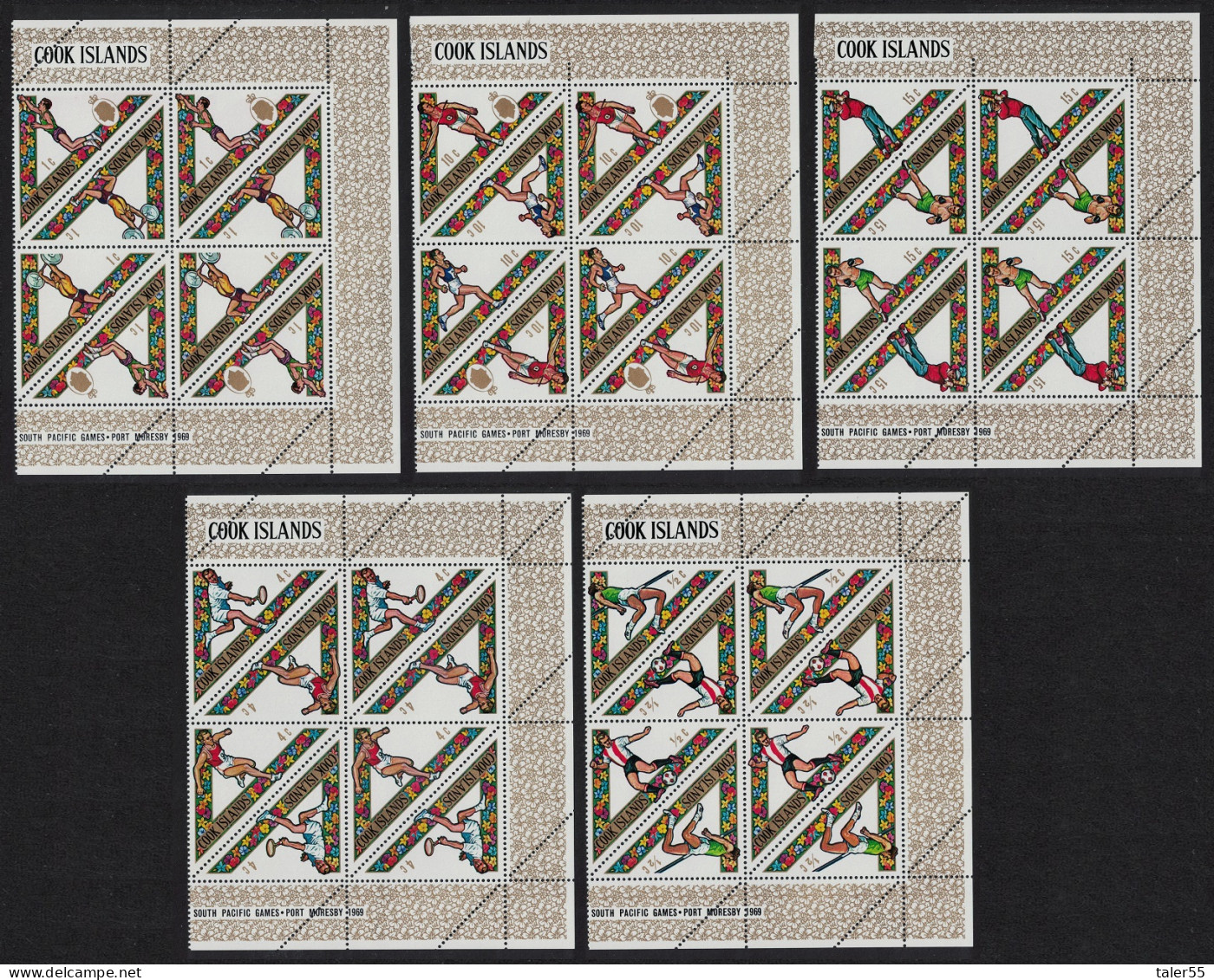 Cook Is. Football Golf Boxing Tennis Sport Triangles Blocks Of 4 1969 MNH SG#295-304 Sc#254-263 - Islas Cook