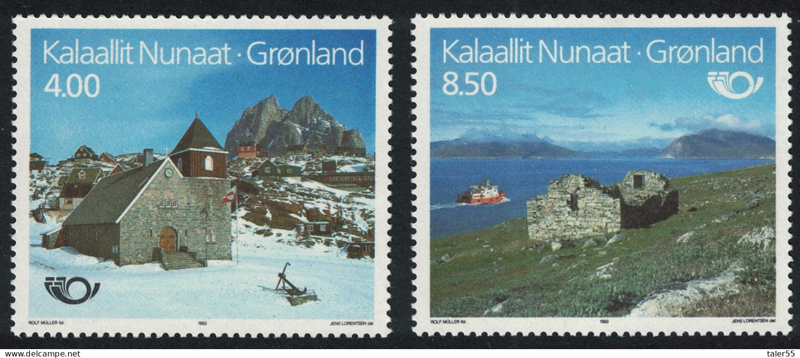 Greenland Nordic Countries Postal Co-operation Churches 2v 1993 MNH SG#250-251 MI#234-235 Sc#259-260 - Ungebraucht
